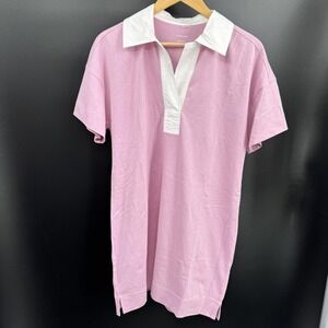 Everlane Polo Shirt Dress Womens M Pink White Organic Cotton Rugby Collar